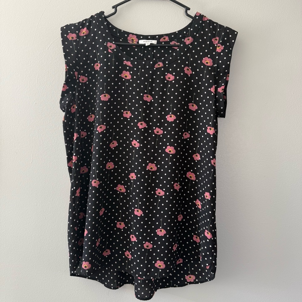 Pleione Black Floral and Polka Dot Blouse